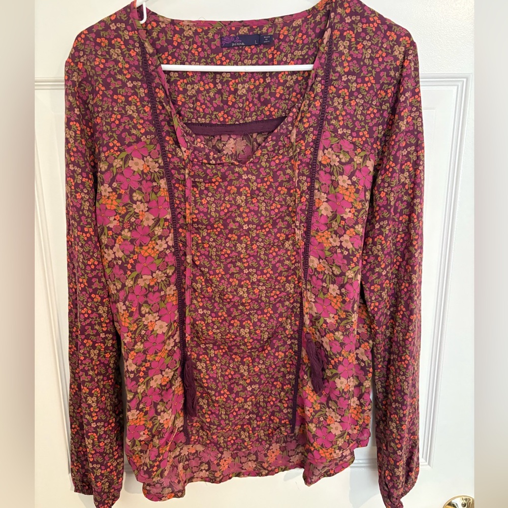 prAna Purple and Orange Floral Top size L